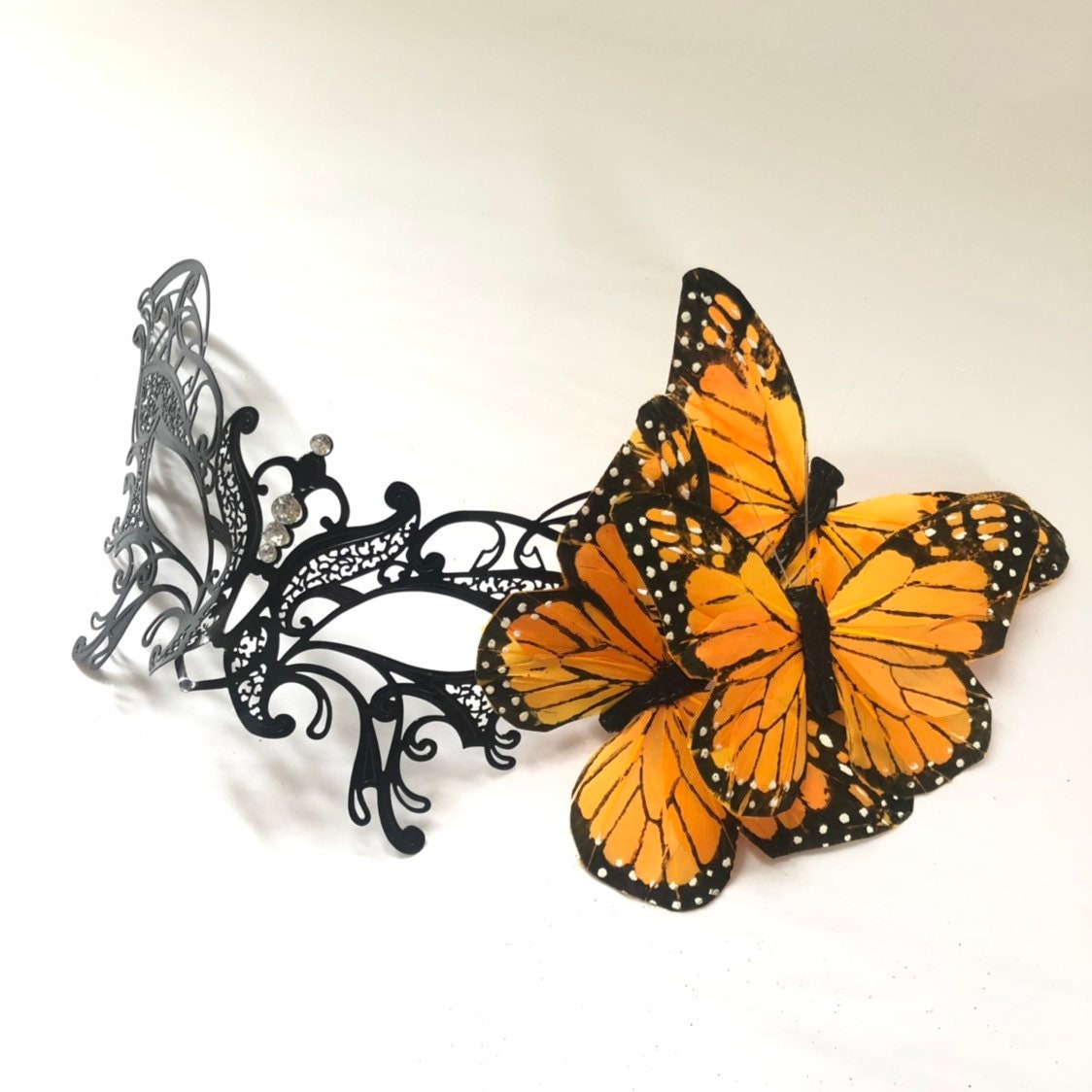 Black Butterfly Mask With Butterflies Butterfly Halloween Etsy