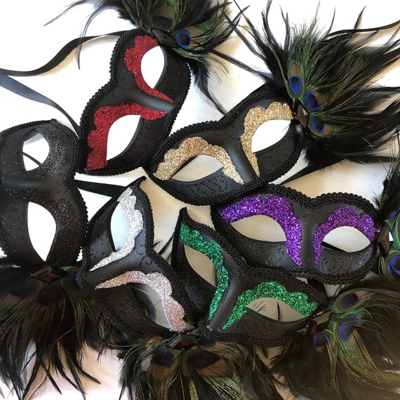 alquiler Verdulero sin cable Chicas elegantes purpurina pluma máscaras máscaras divertidas - Etsy España