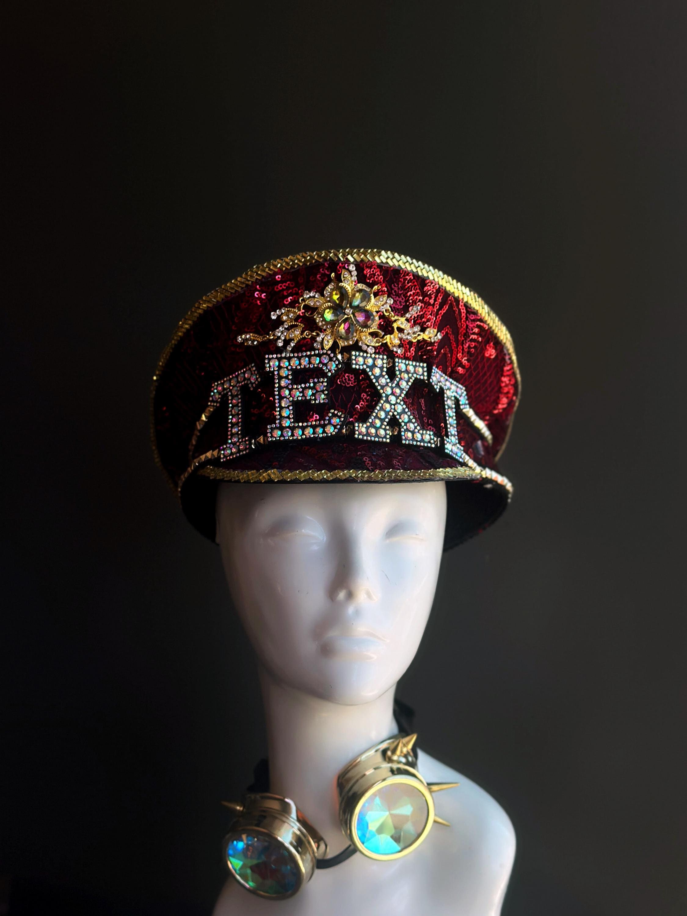 Red Holographic Sequin Captain Hat for Music Fest, Concert  display picture 2