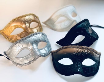 Mens Masquerade Masks, Mens Halloween Mask, Gold and Silver Accent Masquerade Mask