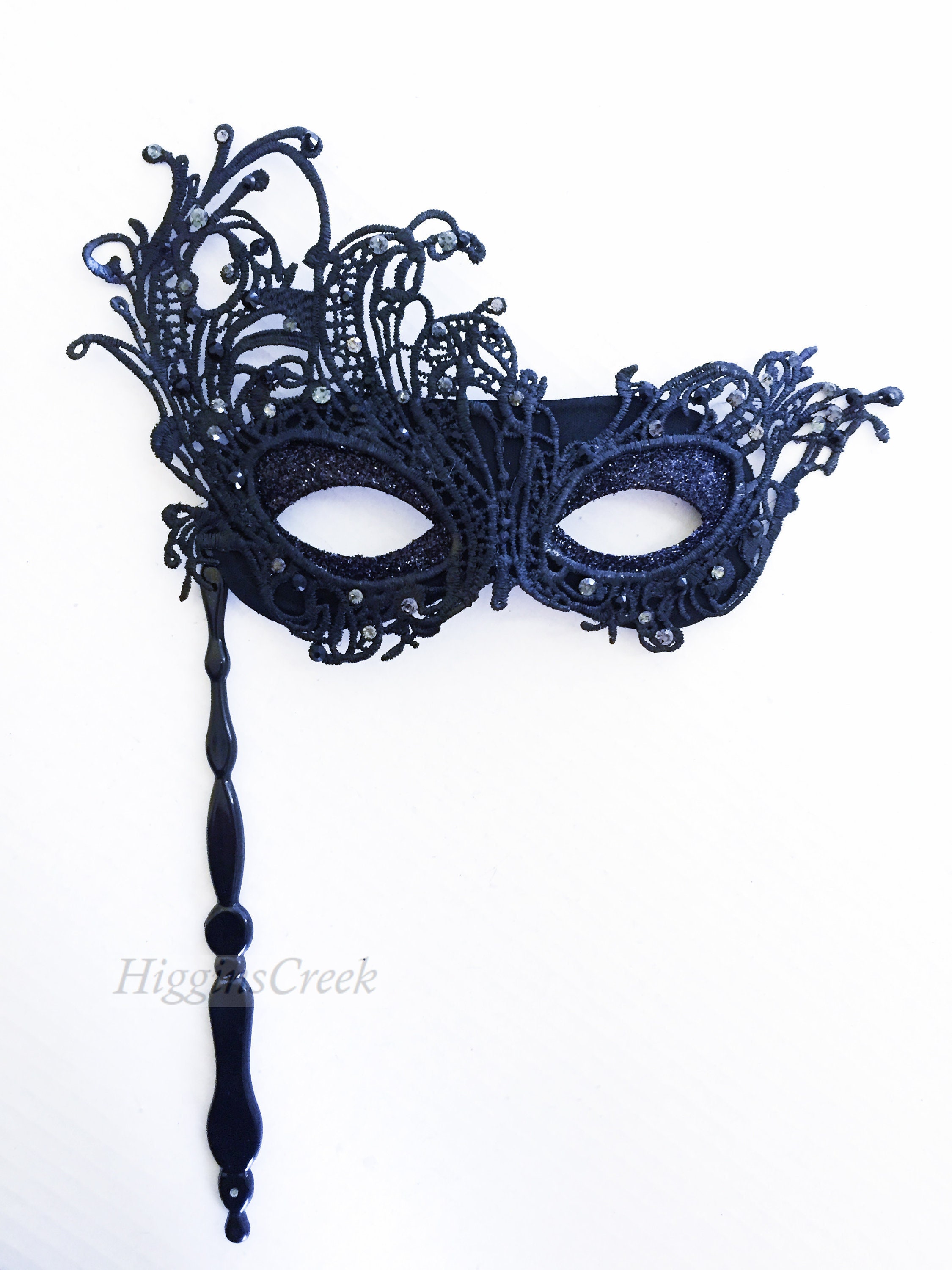 Luxury Masquerade Mask Women Handheld Stick Mask Black Diamonds Fashion Venetian Mask Women Stick Masks