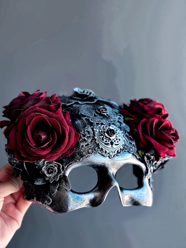 Skull Mask Masquerade Mask Halloween Mask Red Rose Skull Mask Sugar ...
