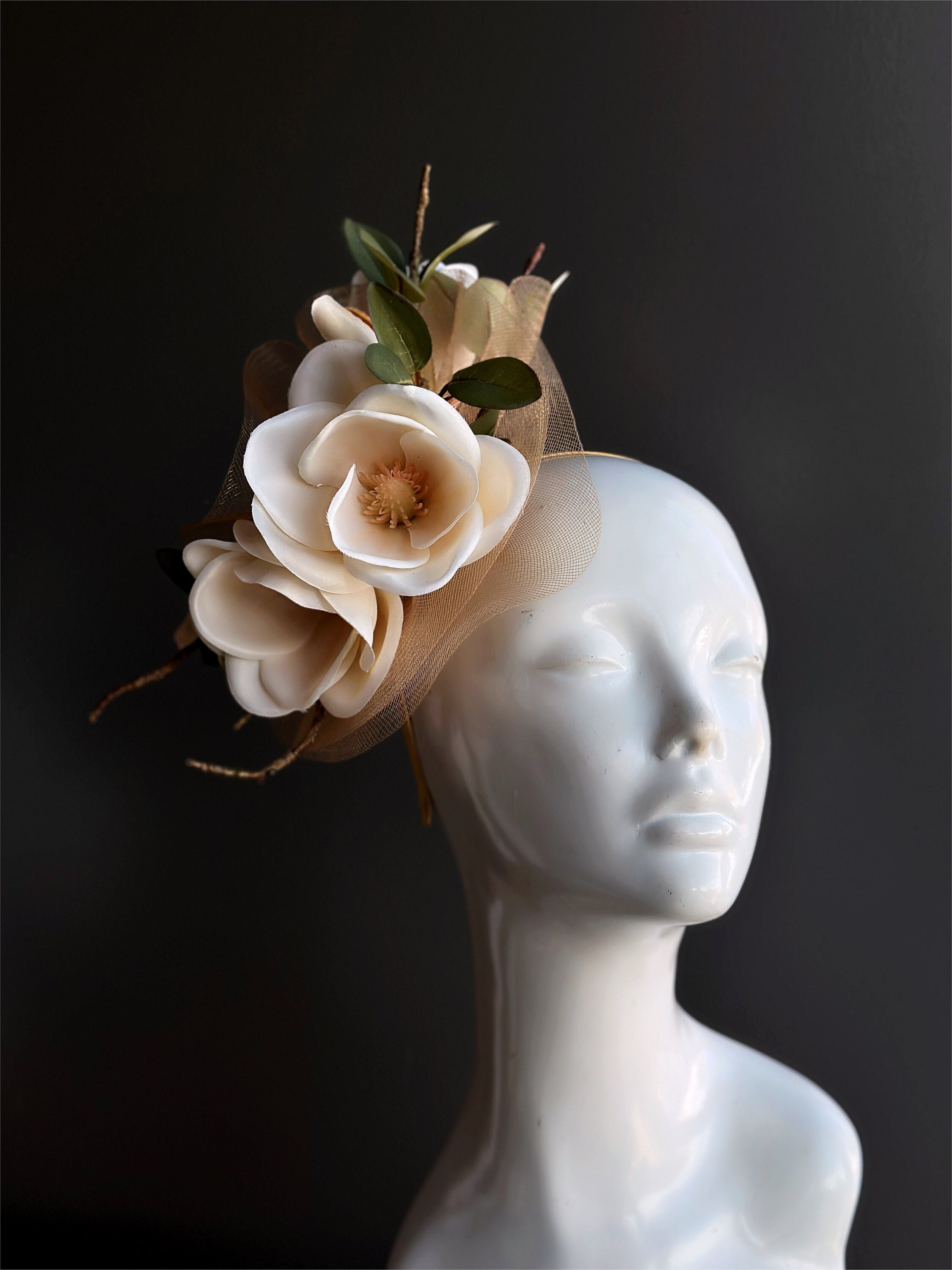 Hand-made beige 2-layer fascinator Fascinator Beige - Etsy main image 4