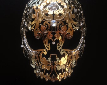 Mens Masquerade Mask, Halloween Skull Mask, filigree Gold metal mask