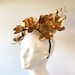 Gold Floral headband, Orchid headband, Women Flower Crown Fascinator Hat