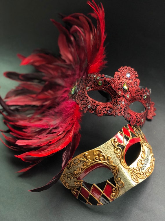 Pink Couples Venetian Masquerade Mask Set of Two - Couples Masquerade Masks