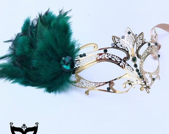 Women Party Masquerade Mask - Venetian Metal Masks Gems & Feathers
