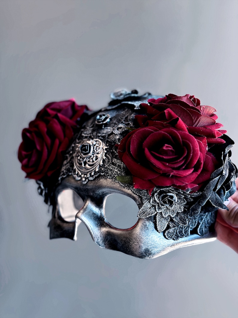 Mask With Roses Skull Mask Masquerade Mask Halloween Mask Red Rose Skull Mask Sugar ...