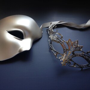 Silver Couple masquerade mask Set, His & Hers Masquerade Masks, Silver Womens Mask, Silver Mens  Mask, halloween masks