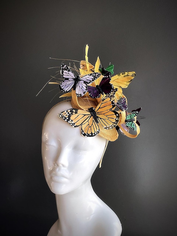 Butterfly Fascinator Hat, Gold Headband, Butterfly Headband  display picture 3