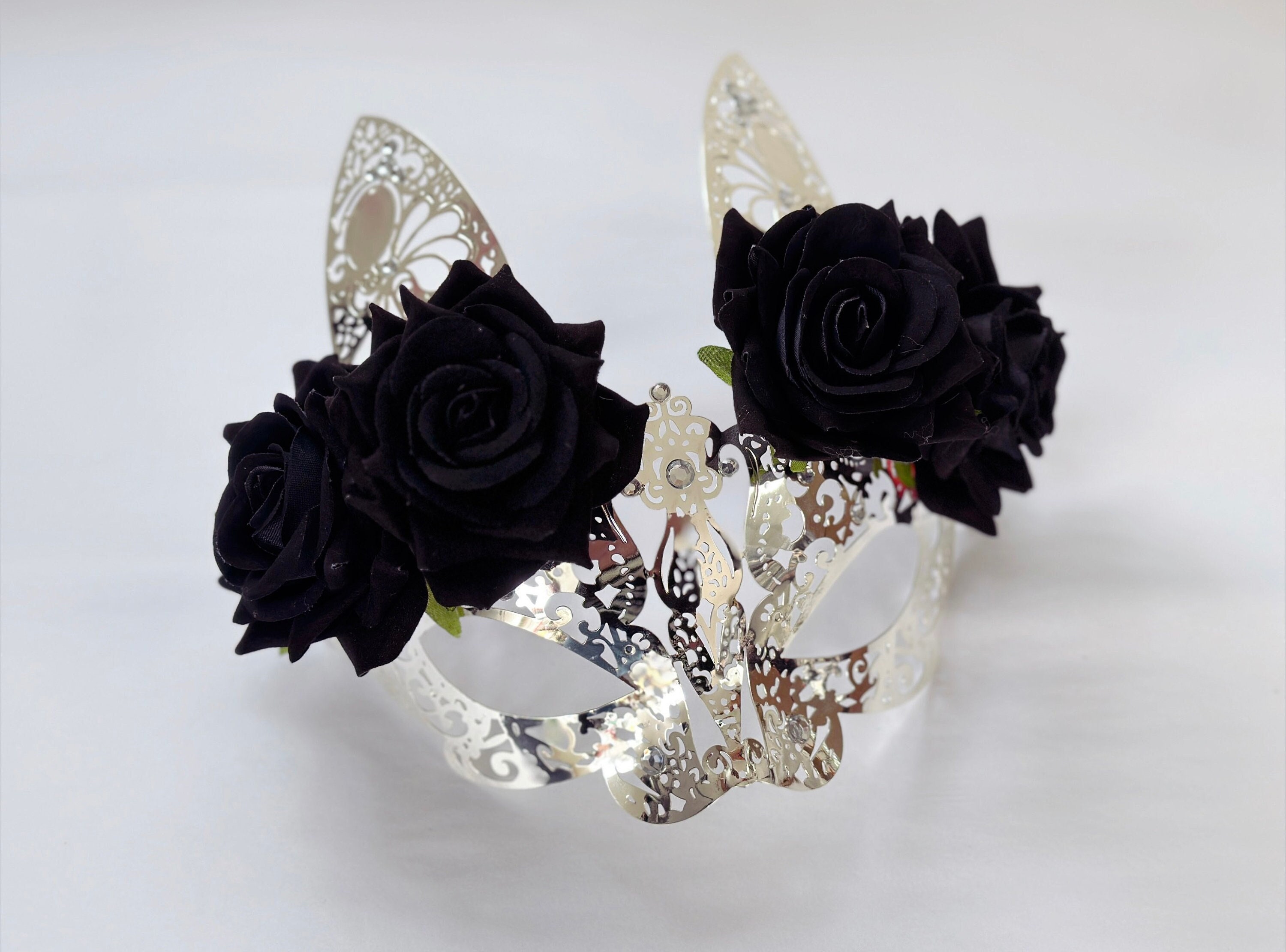 Mask With Roses Silver Bunny Womens Masquerade Ball Mask With Roses - Etsy