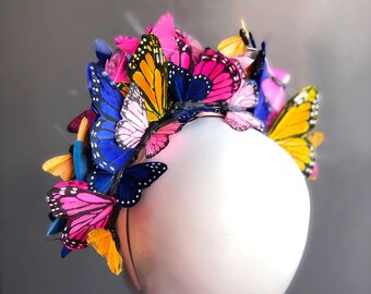 Fascia Per Capelli A Farfalla Monarca | Cerchietto Stoffa Regolabile | Accessorio Donna Per Feste, Matrimoni, Eventi - 5