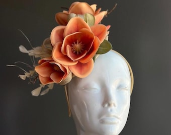 Burnt Orange Fascinator Hat for Kentucky Derby Horse Race Hat for women