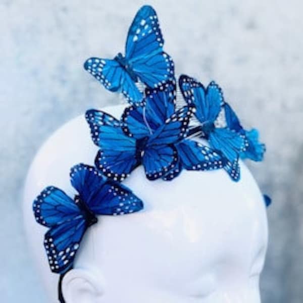 Bandeau bleu papillon monarque, KIDS ADULT, coiffe de papillon monarque, chapeau de fascinateur papillon Halloween Costume Butterfly Derby