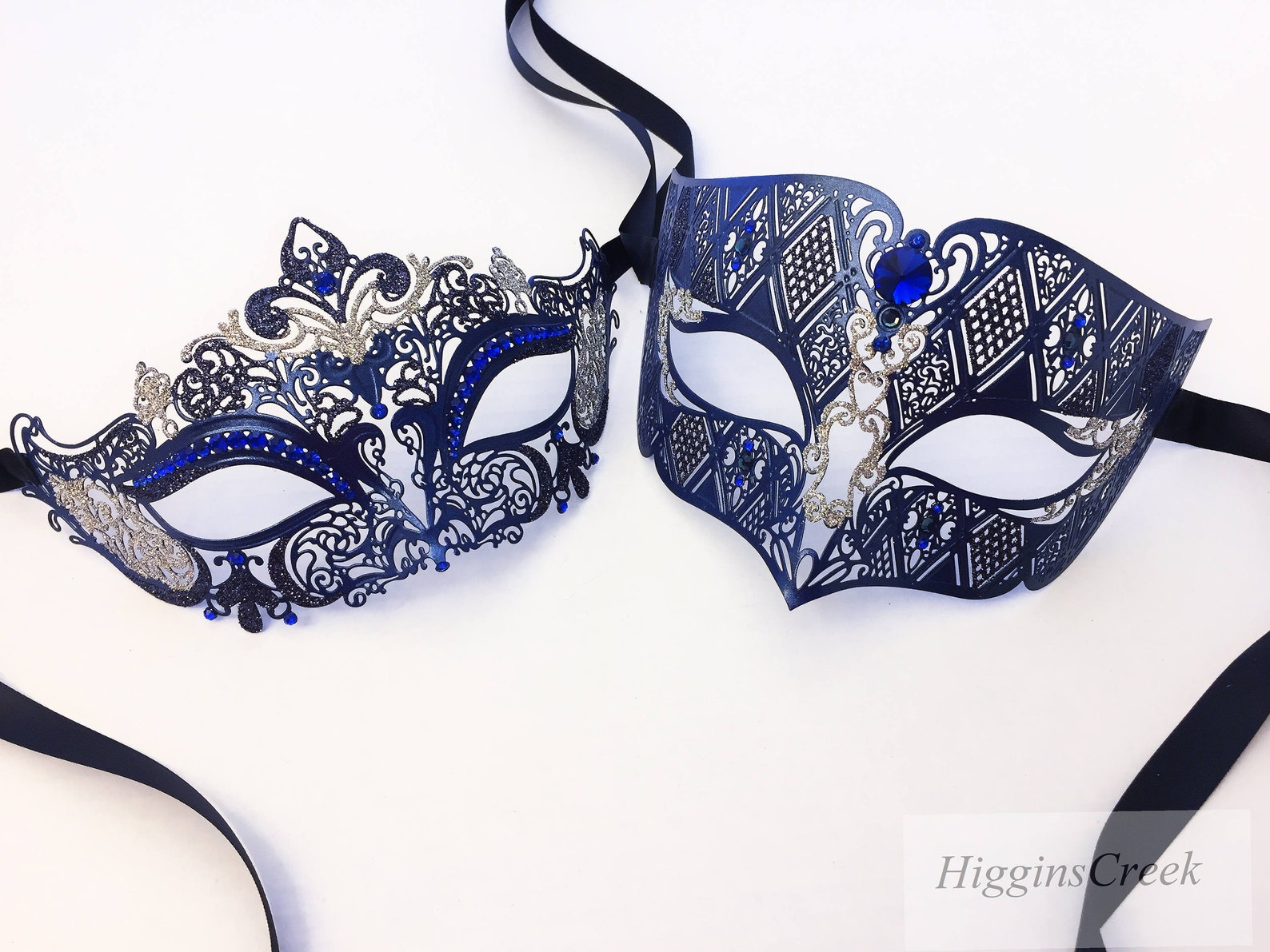 Matching Masks Navy Blue Couples Masquerade Masks, Black Venetian Couples Matching ...