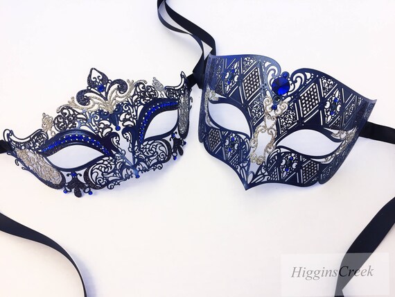 Navy Blue Couples Masquerade Masks Black Venetian Couples Etsy