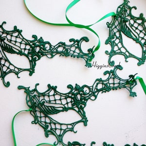 Emerald Green Lace Mask, Dark Green Masquerade Mask, Green Mardi Gras Mask Women Black Lace Ladies Masquerade masks, Venetian Green Masks