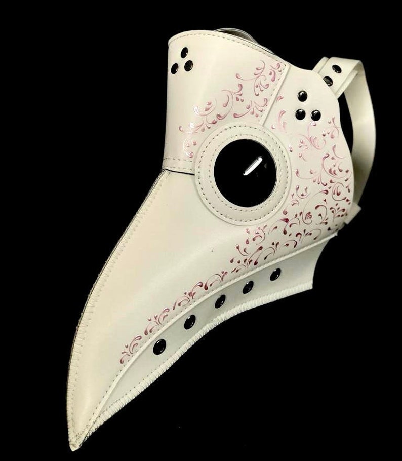 White plague doctor mask Pink filigree plague mask for women and men Bird mask bubonic plague mask victorian plague mask COSPLAY masks image 4