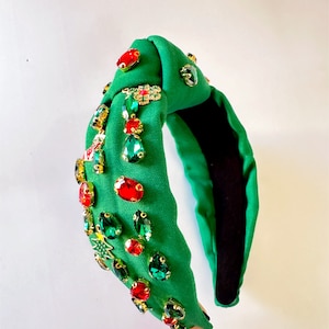 Green Holiday Headband, Christmas Party, Jeweled Headband, Festival Hair Accessory