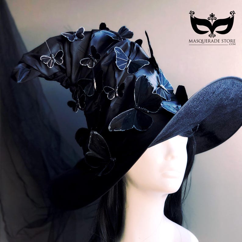 Cappello da strega nero, cappello da strega, cappello da mago, cappello a punta, cappello a tesa larga, mago, stregone, stregone di Halloween, cappello alto, stregoneria di Halloween immagine 7