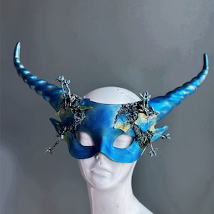 Nature Masquerade masks Blue Women Halloween Mask Dryad Costume Mask Women Nymph Mask Horn masks winter Tree masks Nature creature mask