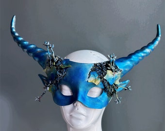 Nature Blue Nymph with Horns Costume Masquerade Mask