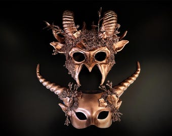 Gothic Fantasy Gehoornde Paren Maskerade Maskerset
