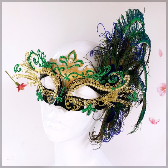 Emerald Green Masquerade Masks Couples Masquerade Ball Masks Green Women  Feather Mask Black Mens Venetian Mask Halloween Mask Party Masks 