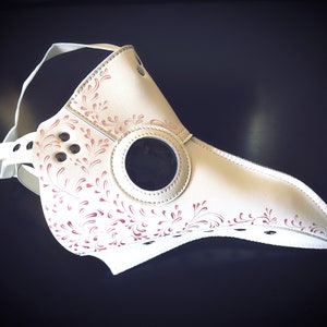 Plague Mask Halloween Costume Vegan Leather - White/Pink - Adult