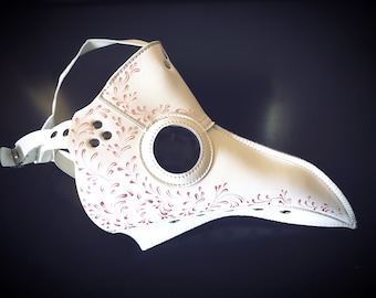 Plague Mask Halloween Costume Vegan Leather - White/Pink - Adult