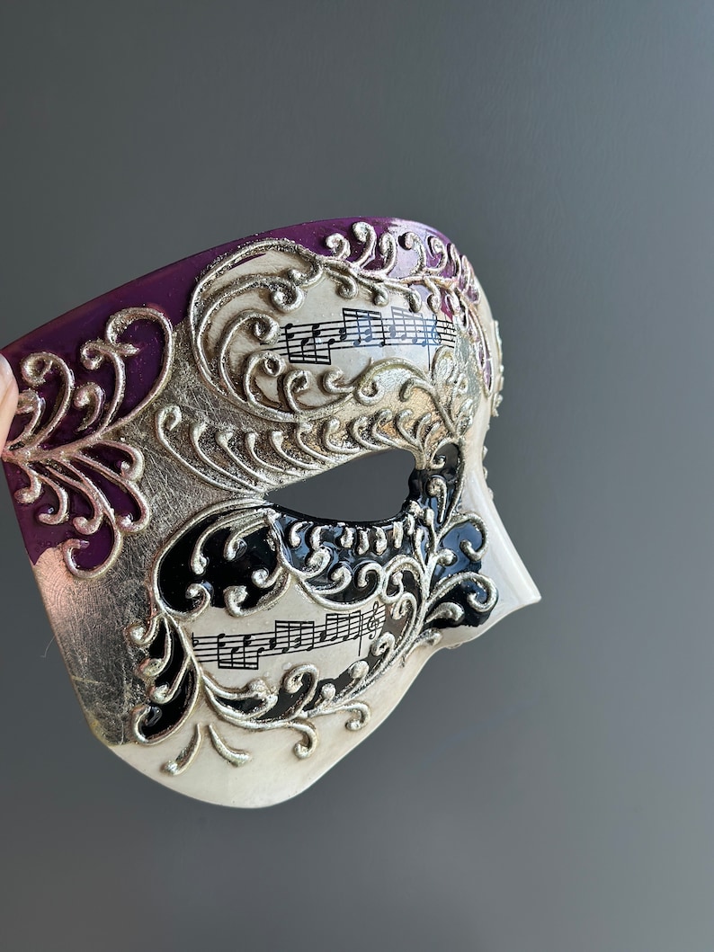 Music Note Mask Purple Venetian Masquerade Mask, Mens Mask, Half Face Mask, Phantom ...