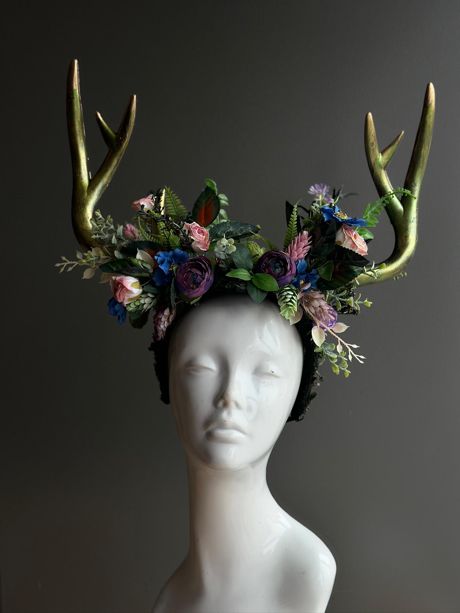 ? Awesome Colorful Floral Flower Vine Antler Headband Headdress ? Antler Headband Halloween Deer Horn Crown Tree Branch  main image 3