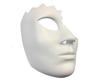 Máscara facial casera de media cara - Máscara blanca en blanco con rostro agrietado