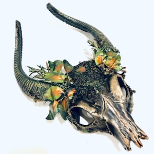 Wicker man Skull headdress Gaelic festival samhain pagan ritual horn skull feather headpiece Druid viking headwear Ram Horn Deer Antler Forest
