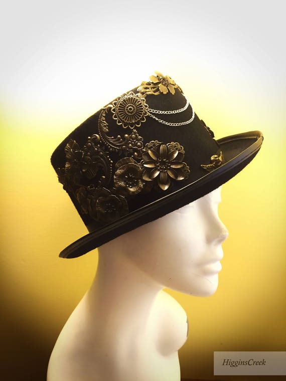 Chapeau haut de forme steampunk en feutre avec lunettes adulte