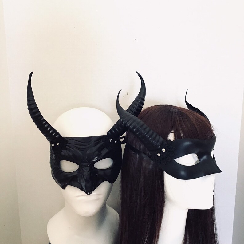 Devil Couples Masquerade Masks With Horns Gold Faun Mythical Etsy