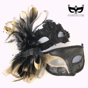 Black Gold Masquerade Mask, Mens Mask, Ball Party Mask, Mens Anniversary Mask, Men Masquerade Mask, Mens Halloween Mask