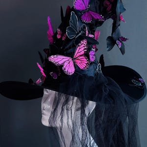 Cappello da strega nero, cappello da strega, cappello da mago, cappello a punta, cappello a tesa larga, mago, stregone, stregone di Halloween, cappello alto, stregoneria di Halloween immagine 16