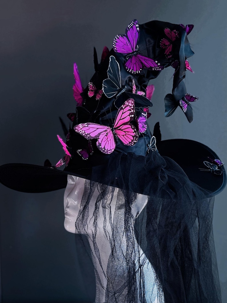 Cappello da strega nero, cappello da strega, cappello da mago, cappello a punta, cappello a tesa larga, mago, stregone, stregone di Halloween, cappello alto, stregoneria di Halloween immagine 16