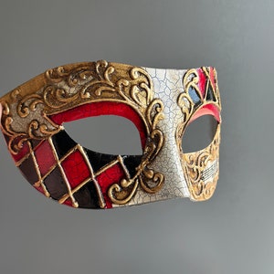 Red Mens Masquerade Mask, Harlequin Mask, Venetian Masquerade Mask, Masquerade Party, Masked Ball, Mens Mask, Costume Party Mask, Halloween