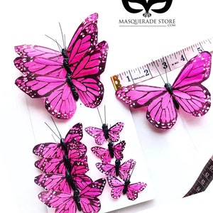 Pink Feather Butterflies for Kids Crafts, DIY Butterfly Accessory, Artificial Butterflies 3 Sizes, Arts and Crafts, Realistic Butterflies