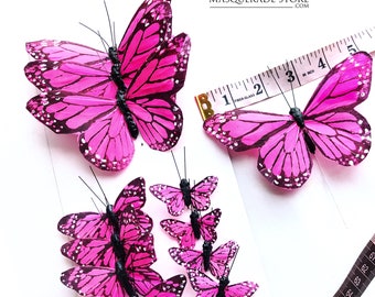 Borboletas de penas rosa para artesanato infantil, acessório de borboleta faça você mesmo, borboletas artificiais em 3 tamanhos, artes e artesanato, borboletas realistas