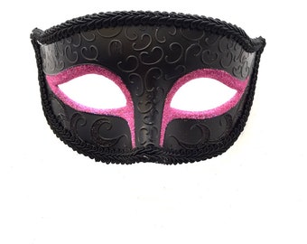 Máscara de baile de máscaras para hombre con ojos de purpurina rosa