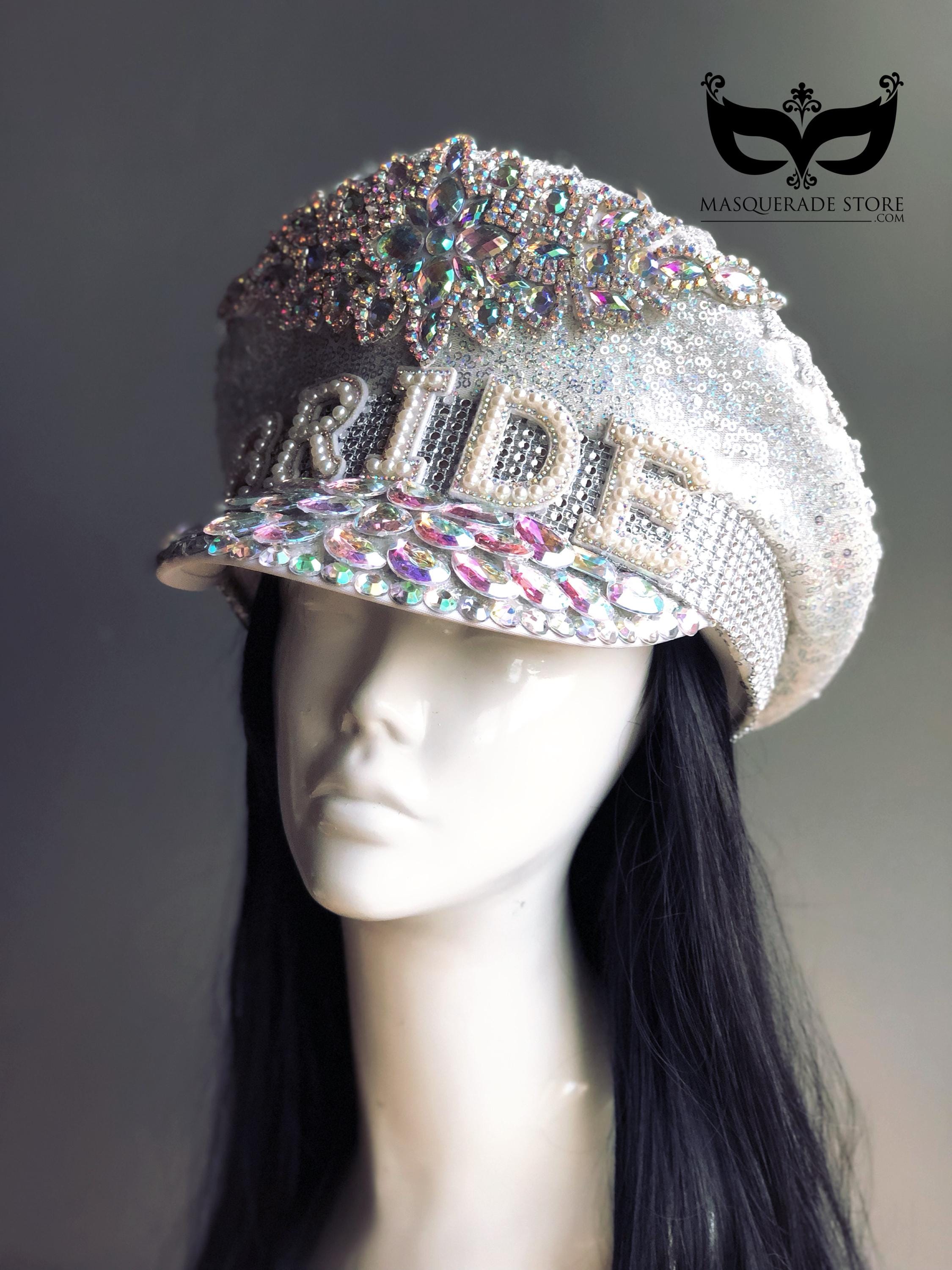 Silver Rhinestone Sequin Captain Hat | Festival Glam Gigi silver captain hat | Luxury & Fast Shipping main image 3