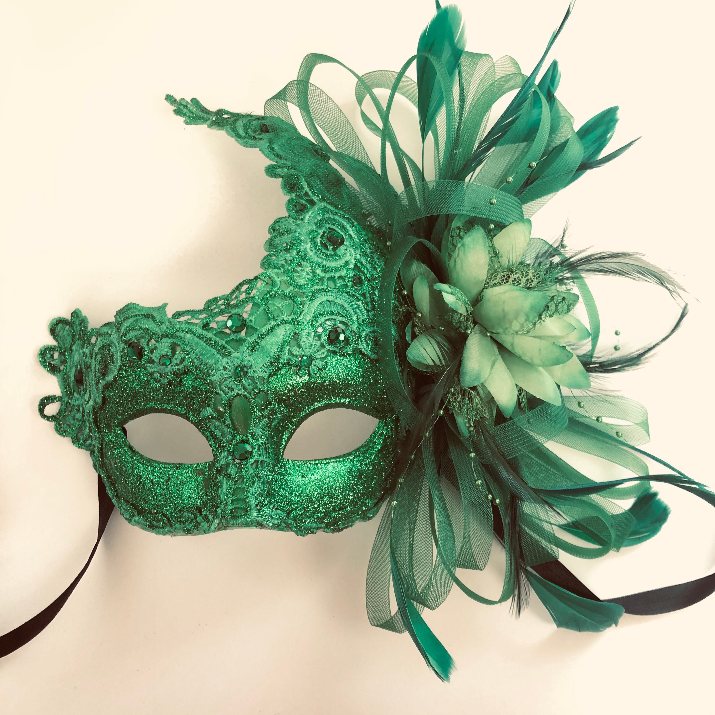 Emerald Green Masquerade Mask Women Masquerade Ball Masks Green Women  Feather Mask Emerald Green Halloween Mask Dark Green Women Mask 