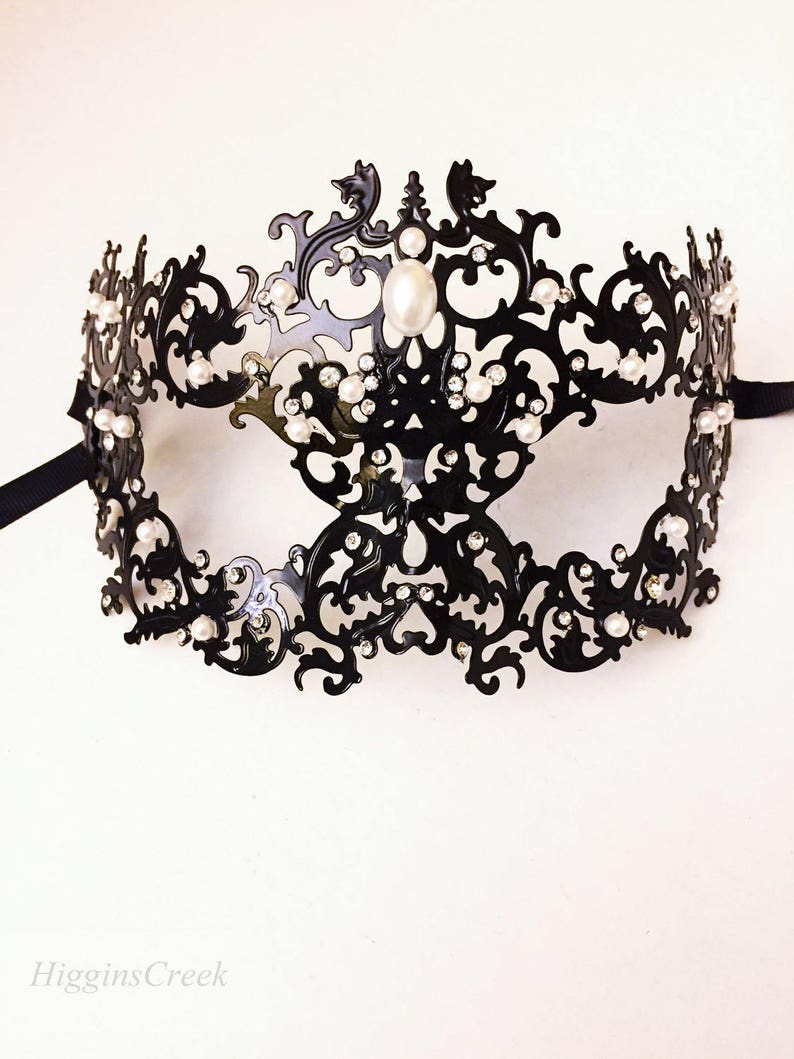 Womens Masquerade in Black With Pearls and Crystal | Etsy