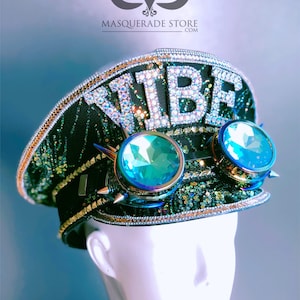 Black Green Captain Hat Festival Rave Party Hat Sequin Hat
