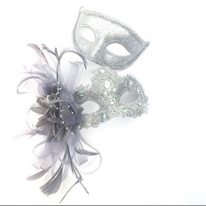 Silver Masquerade Masks For Couples, His and Hers Silver Masks, couples Venetian Masks, Feather Mask, Masquerade Party for men women
