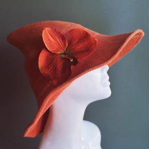 Halloween Costume - Orange Witch Hat Floral Witch Hat - Woolblend Witch Hat Cosplay - Pointed Wide Brim Witch Hat - Good Witch Hat