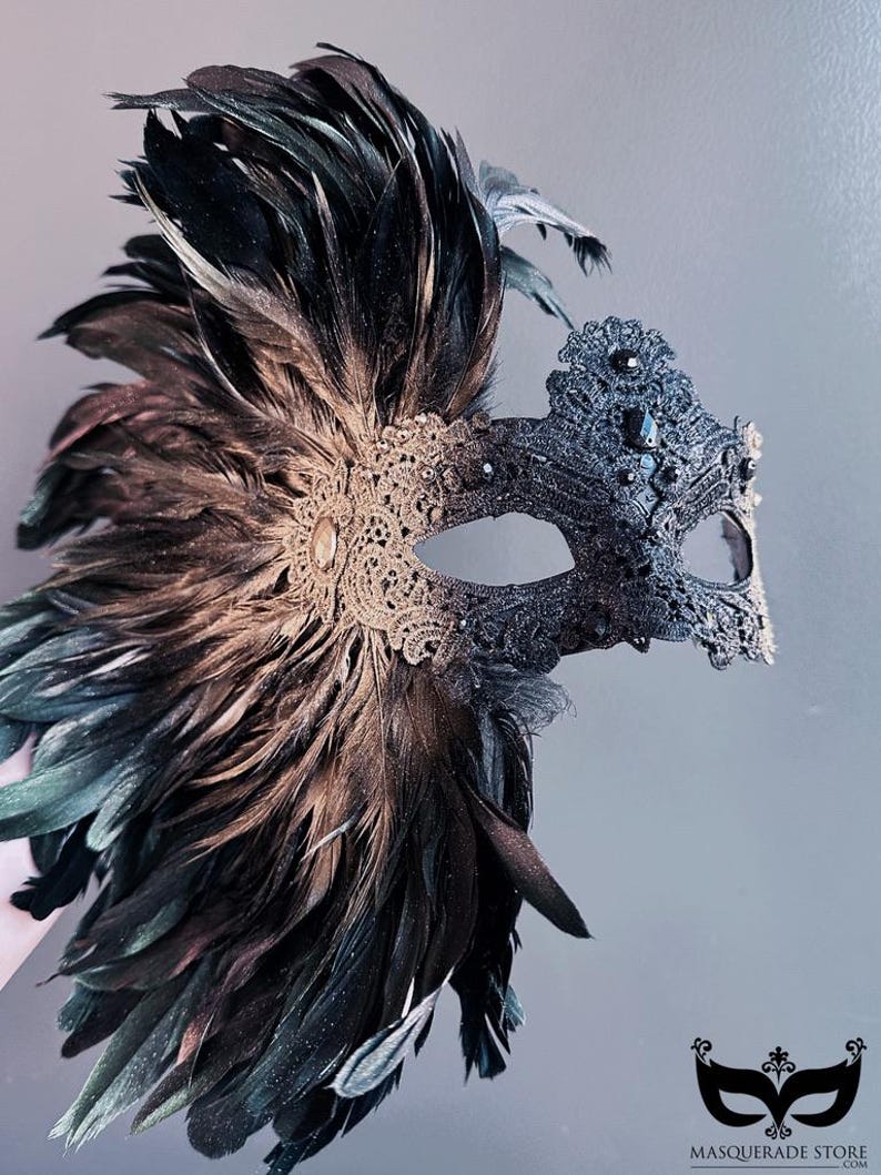 Black and Gold Venetian Masquerade Mask With Feathers - Etsy